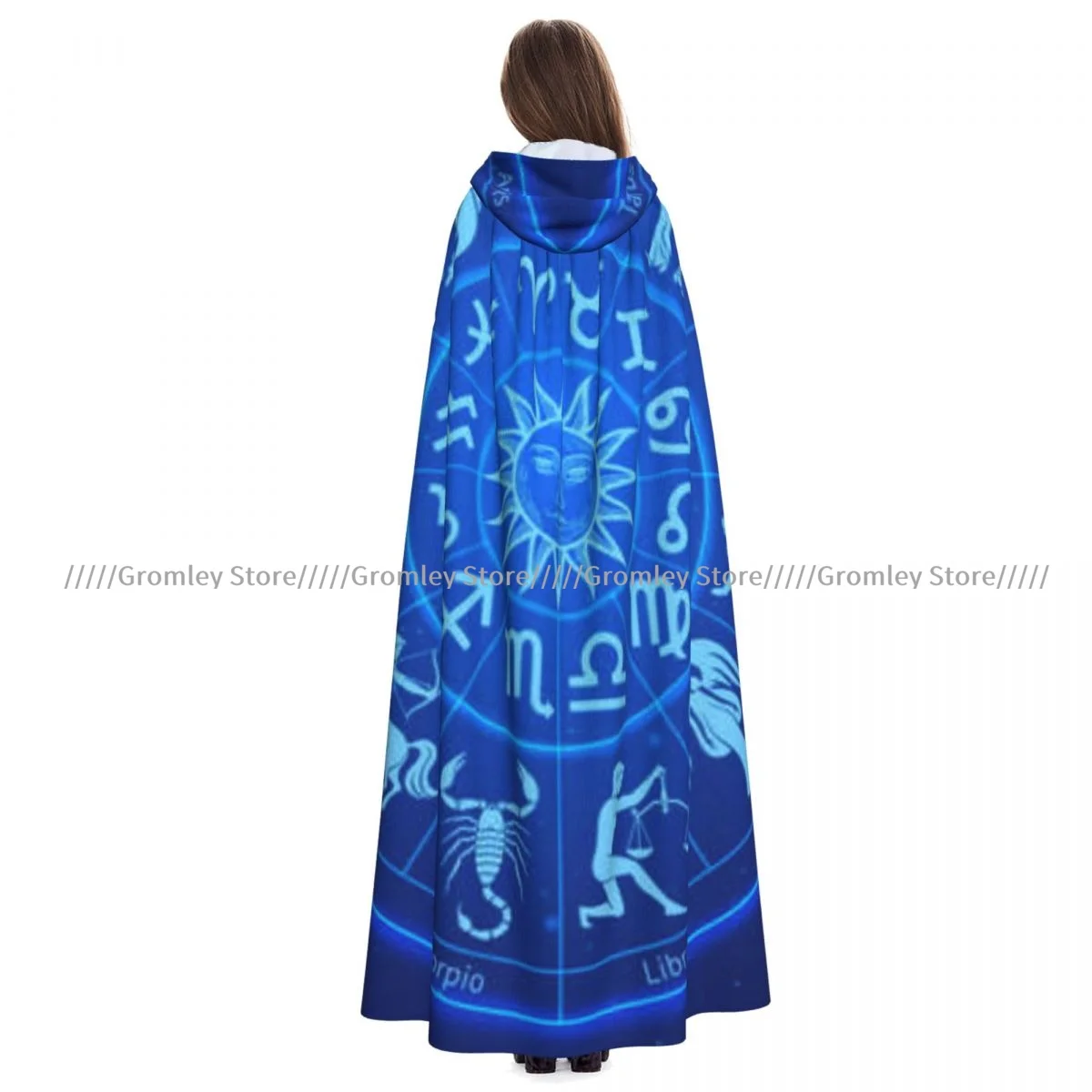 Medieval Halloween Cosplay Cloak Hooded Coat Astrology Zodiac Signs Illustrations Cape Coat Long Trench Costume Wizard Cloak