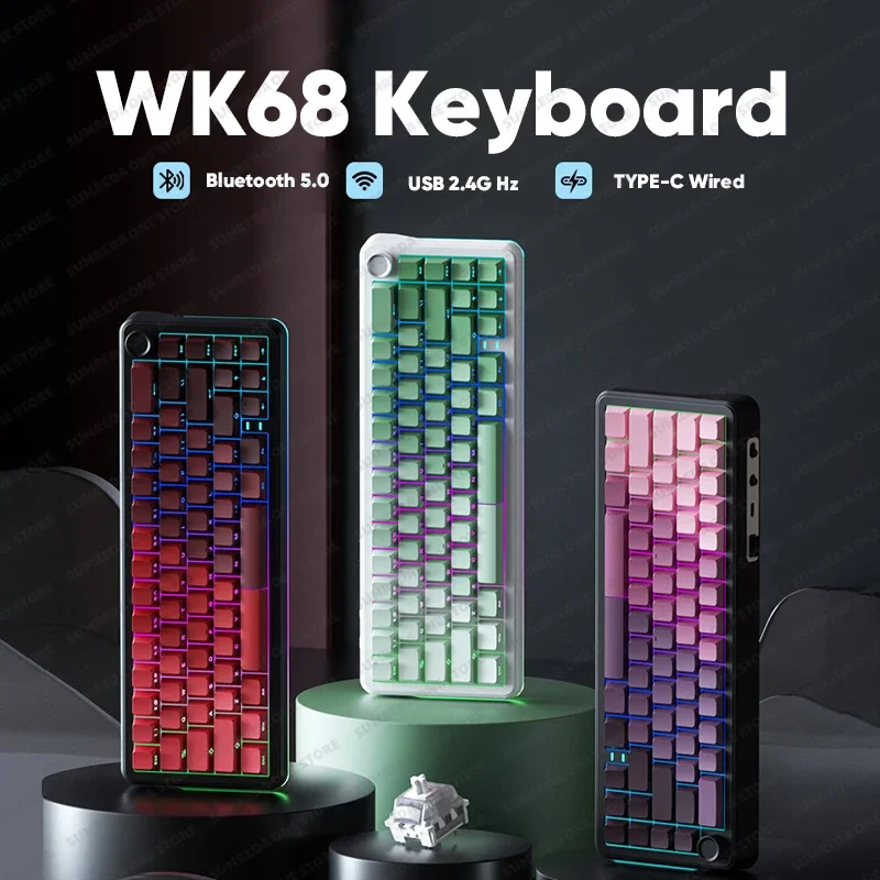 

Weikav WK68 Wireless Mechanical Keyboard Gaming Bluetooth 2.4G Wired Keyboard RGB Hotswap Gamer 4000mAh Non-contact Keyboard