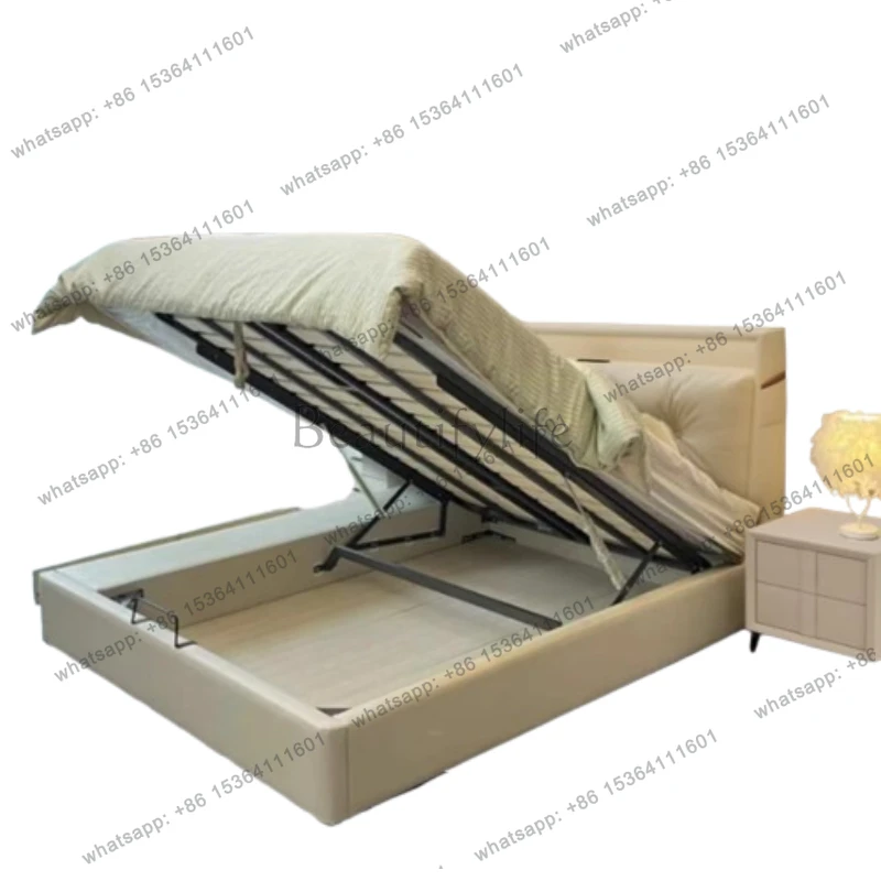 

Design Hotel Frame Bed Luxury European Genuine Leather Cheap High Quality Bed Confortable Twin Muebles Space Saving Furniture