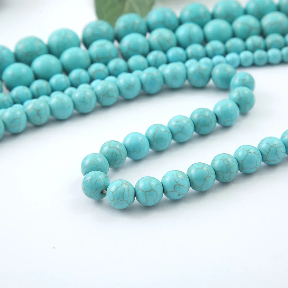 4-12mm Turquoises Round Loose Beads for Jewelry Smooth Natural Stone Making DIY Accessories Bracelet Necklace Charm Girls Gift