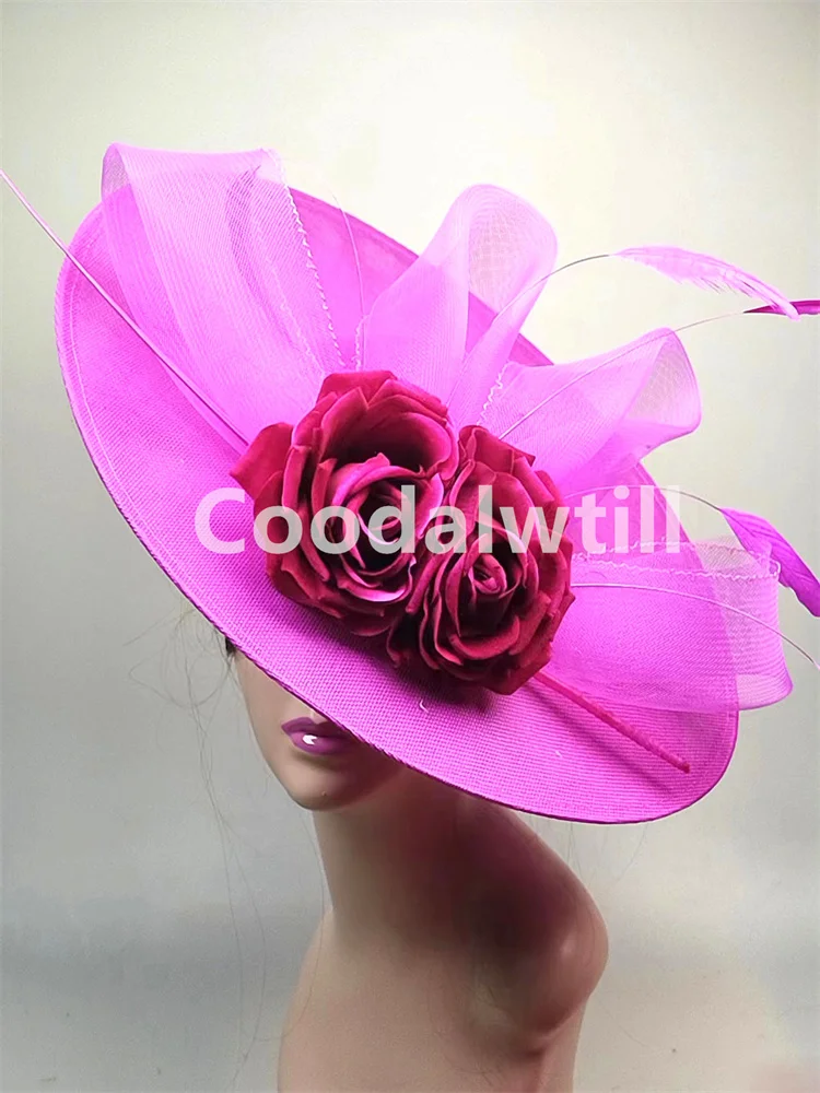 Big Flower Fascinators Hat Headpiece Women Kentucky Church Millinery Cap Ladies Derby Feather Pillbox Fascinator Hats