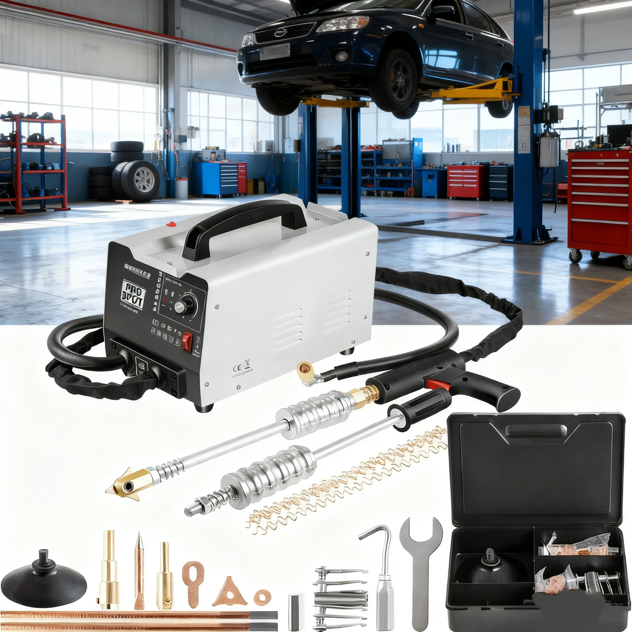 1.8KW 3500A Spot Welder Dent Puller with 2 Welding Guns - 0.6-1.2mm Sheet Metal Repair for Car Bonnet Roof Panel Repair Tool