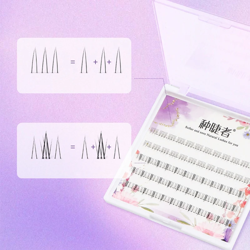 3/5/10 صفوف تطعيم الرموش الصناعية الطبيعية المجزأة مجموعة واحدة من الرموش الصناعية الطبيعية تحت لهب صغير