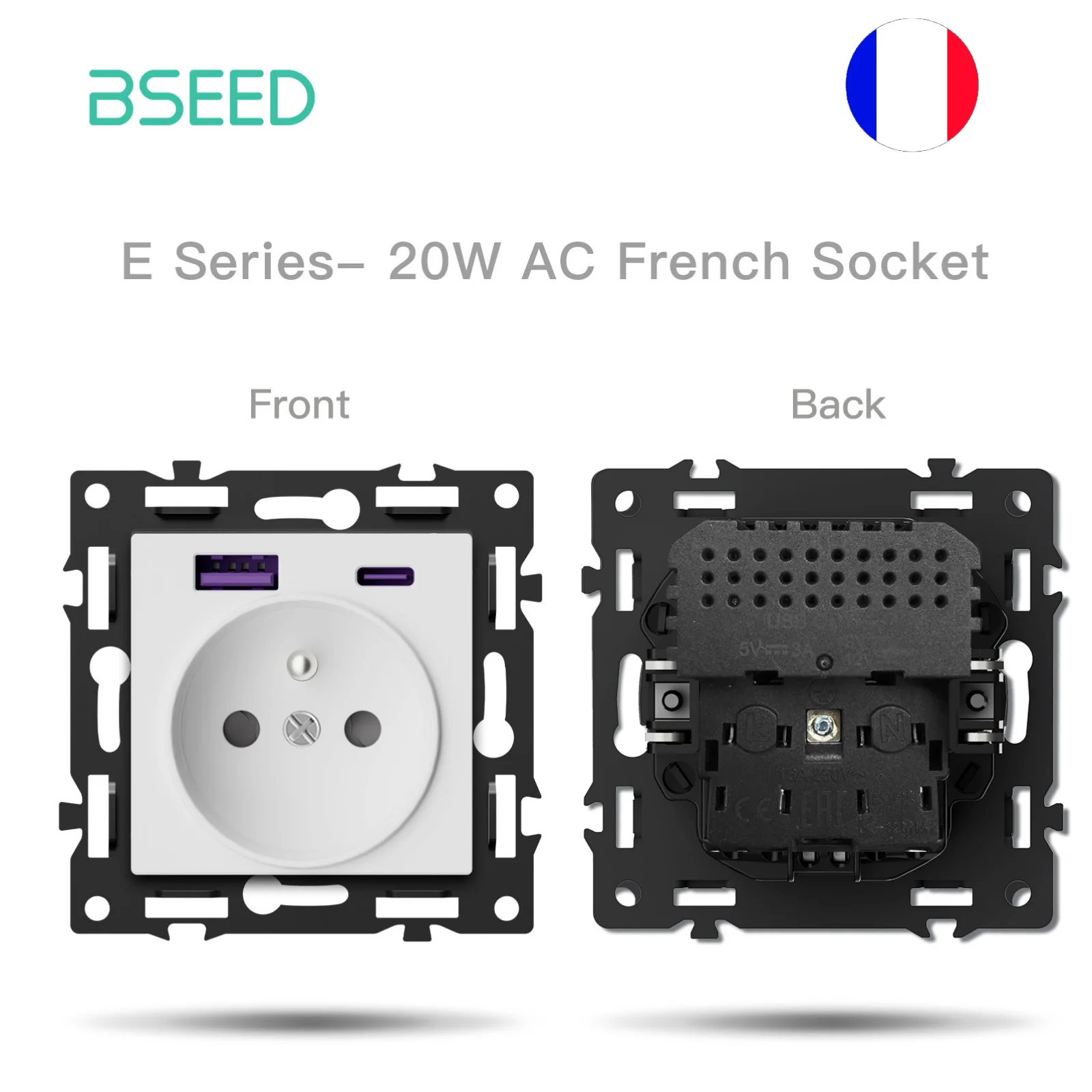 Bseed E-Serie 86mm DIY-Module EU FR Typ-C USB-Buchse Dimmer Geschwindigkeitsregler Vorhangschalter ST TV RJ56 CAT6 Kabelausgang Lochteil