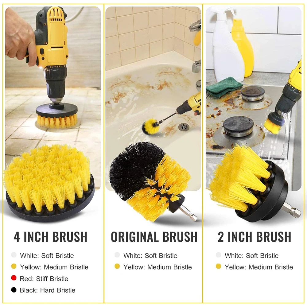 Car Detailig Brushes Set Drill Brush Attachment Set Heavy Duty Power Scrubber Brushes for Bathroom Kitchen Auto Cleaing Supplies