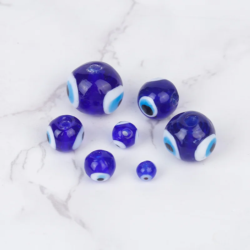 100Pcs 6/8/10/12MM Glazed Glass Turkey Blue Eye 3 Evil Eyes Round Beads For Girl Women Necklace Bracelet Jewelry Making Material