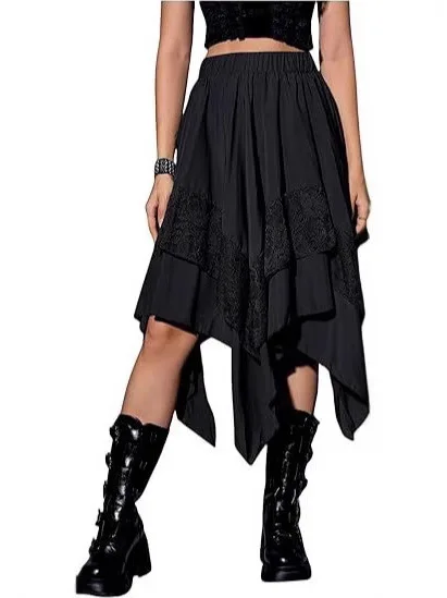 Asymmetric High Waist Skirt for Women with Sharp Corners Cake Skirt Polyester Fabric Loose Fit Summer Collection China Made