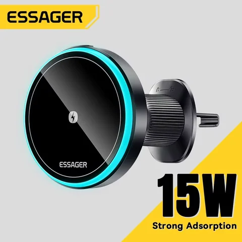 Essager 자기 자동차 전화 홀더 15W 무선 충전기 스탠드 아이폰 15 14 13 Pro Max 자동차 마운트 충전기 Magsafe LED 라이트