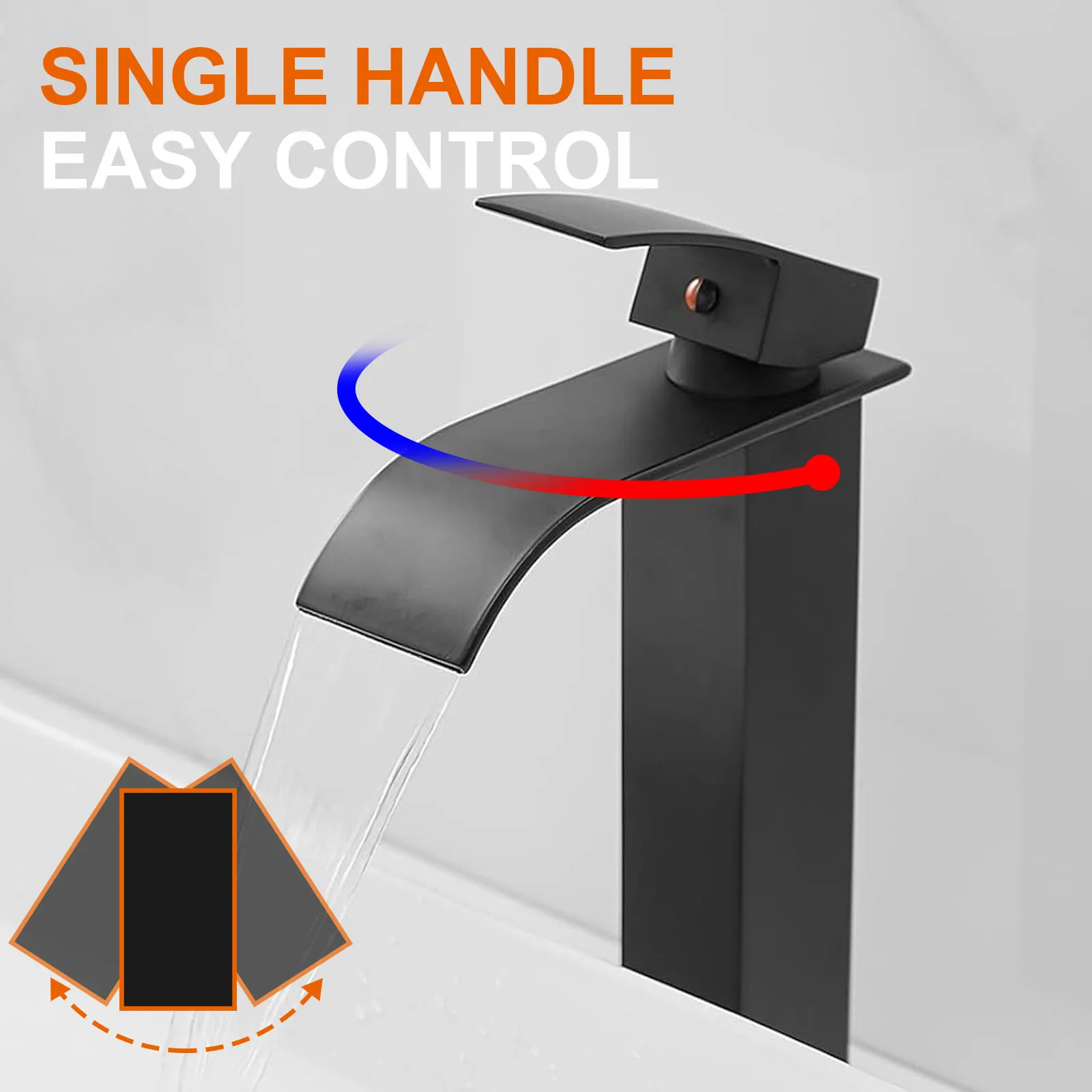 High Basin Faucet for Bathroom Waterfall Vessel Sink Faucet Single Handle Bath Mixer Tap Single Hole Basin Matte Black