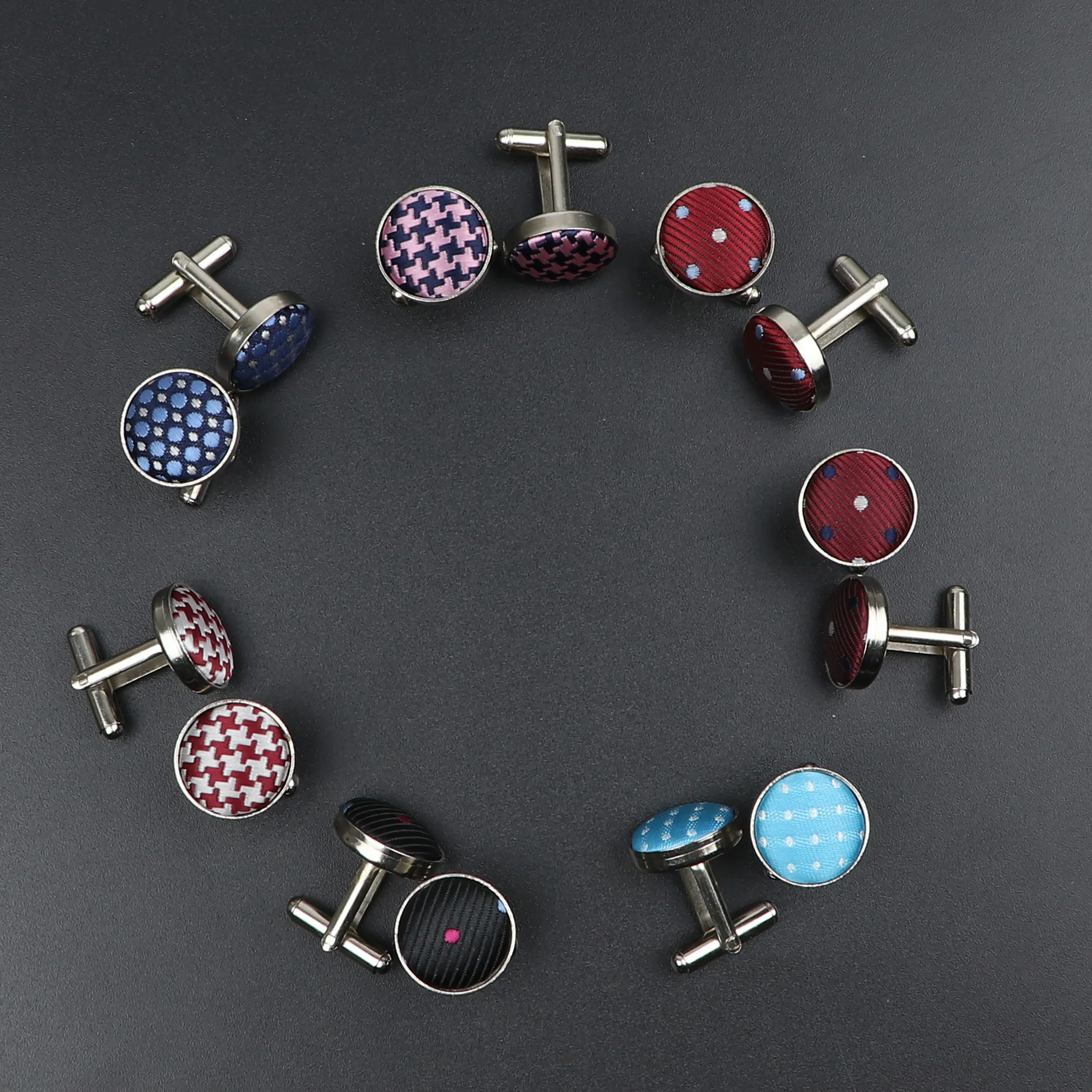 Luxury High Quality Mens Suit Cufflinks Fashion Round Red Blue Cuff Links Dot Weave Shirt Cuff Buttons Wedding Party Accessories