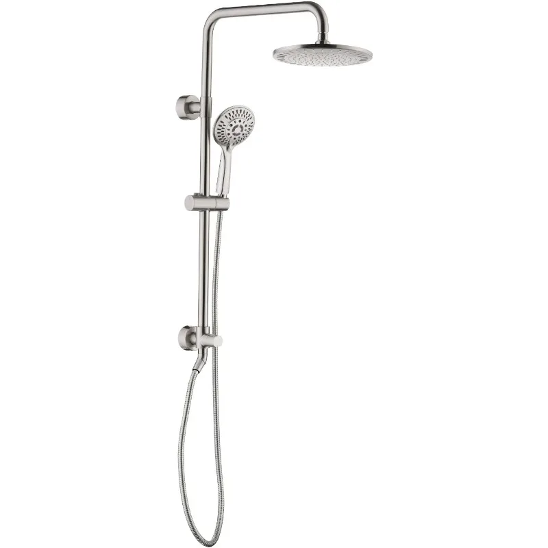 Rain Shower Heads System Including Rainfall Shower Head and Handheld Shower Head with Height, Solid Brass Rail 60 Inch