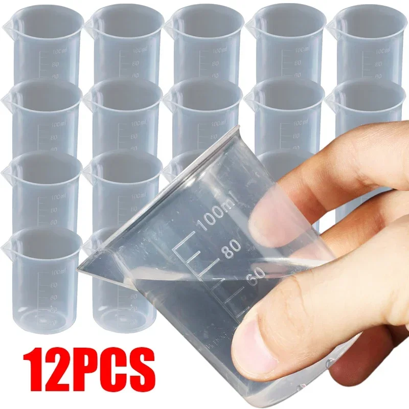 1/12PCS 100ML Graduated Measuring Cup Liquid Container Chemical Laboratory Container Jug Plastic Transparent Beaker Kitchen Tool