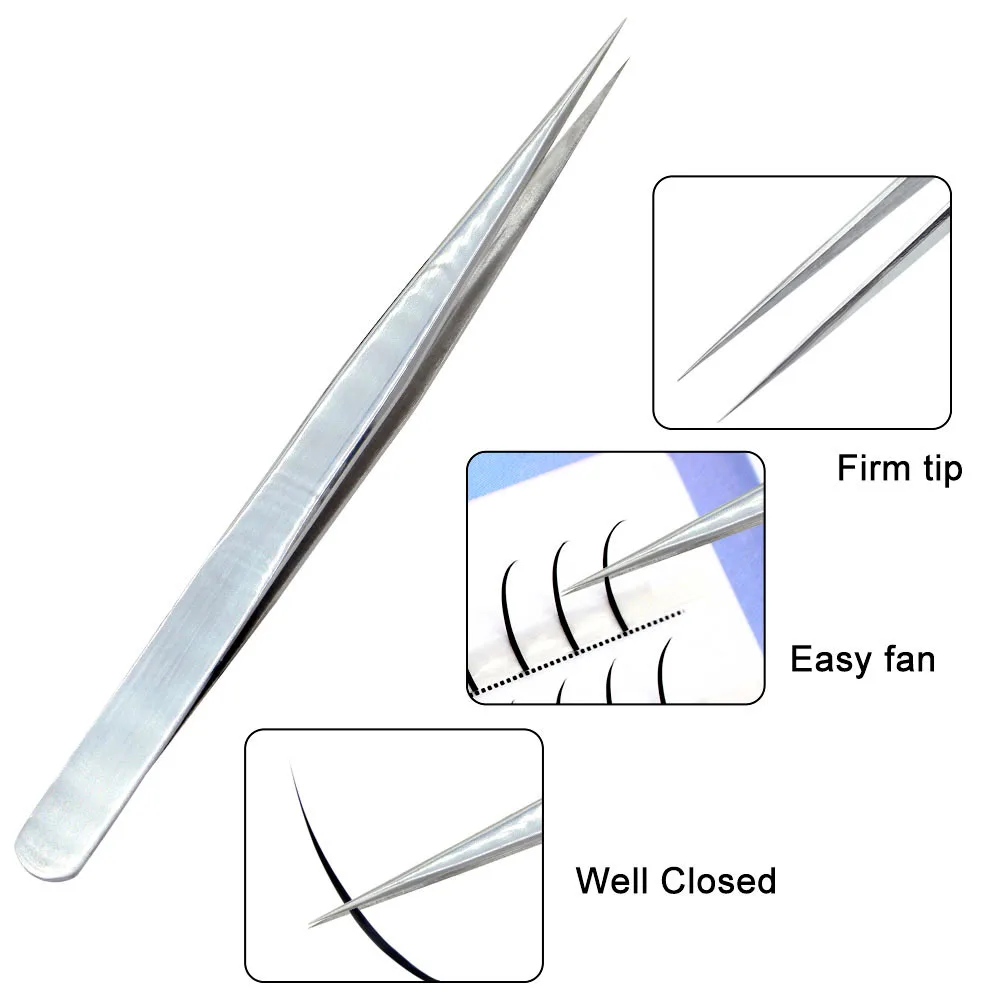 Pinzas para extensión de pestañas, pinzas súper duras de acero inoxidable con puntas de fibra, pinzas antiestáticas de alta precisión, 1 Uds.