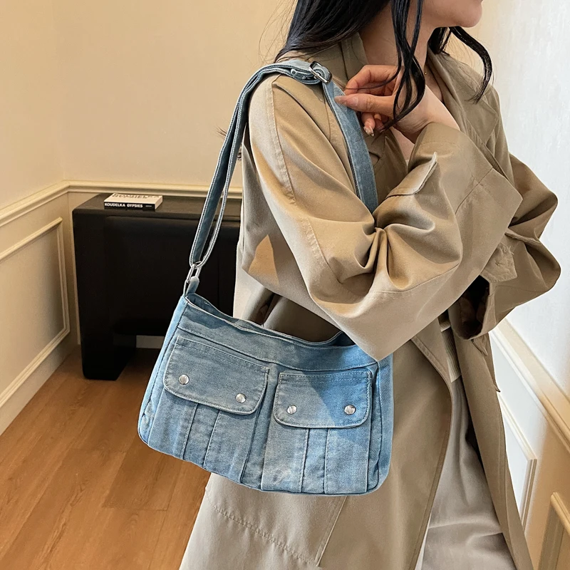 

Джинсовая женская сумка с регулируемым ремнем, сумка через плечо, джинсовая сумка-мессенджер Y2K, эко-сумка, корейские ранцы, кошелек-шоппер, винтажные сумки