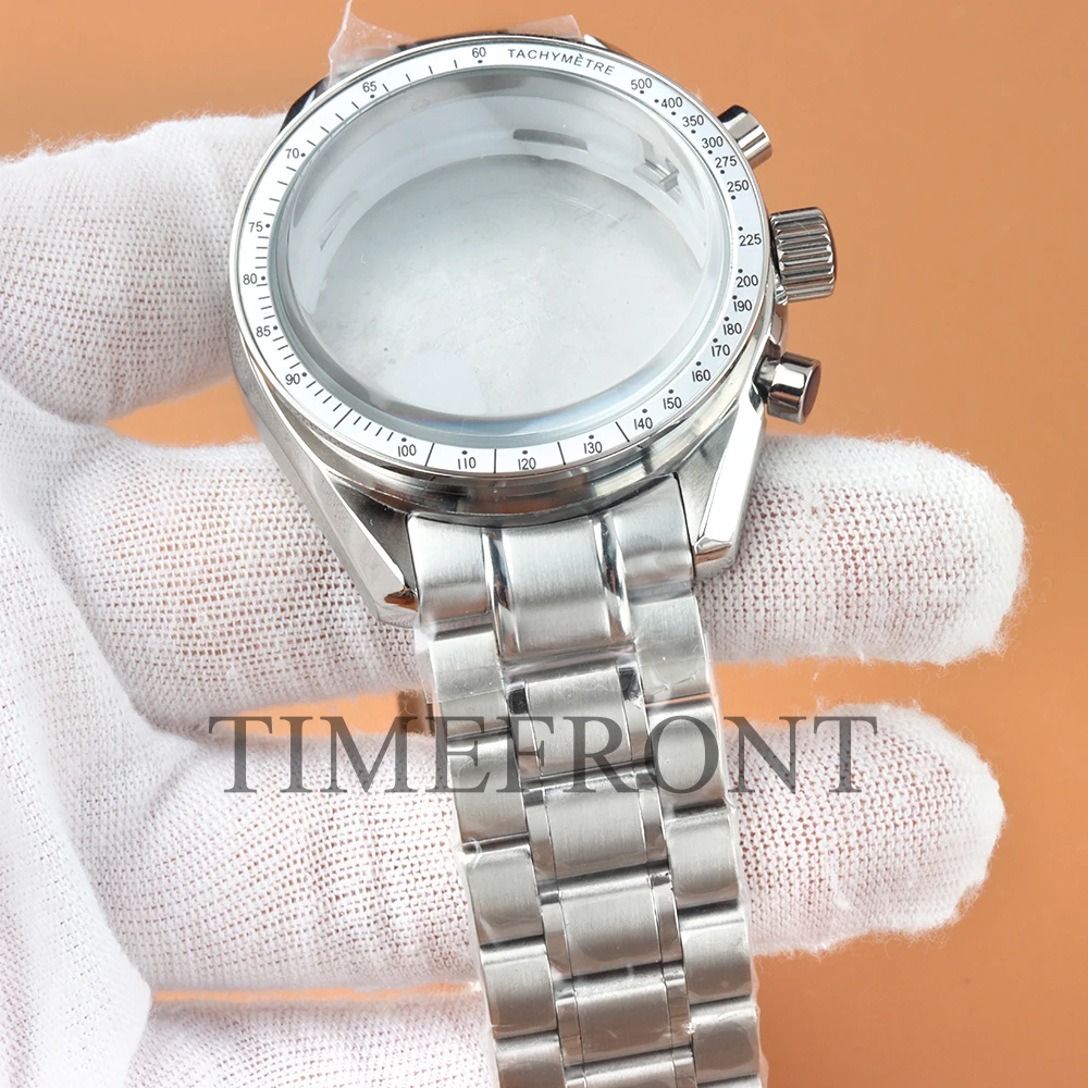 40mm VK63 Silver Watch Case Blue Green Black Silver Bezel Insert For VK63 VK64 Quartz Chronograph Movement 316L Steel Bracelet