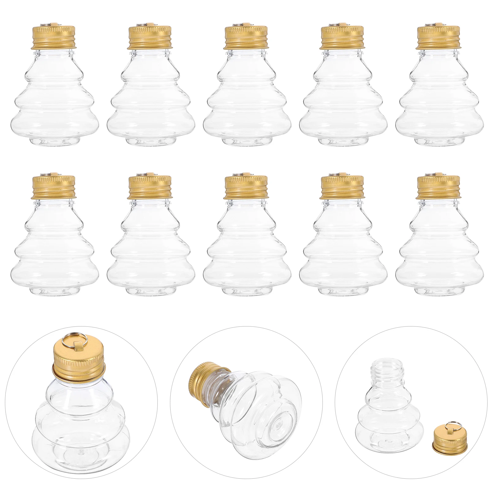 

10Pcs Christmas Tree Shaped Beverage Bottles Portable Juice Containers Candy Jar Caps Party Decoration Beverage Bottles