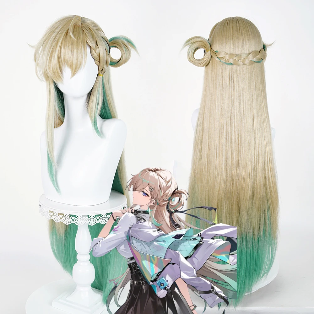 Juego Wuthering Waves LYNAE peluca de Cosplay para mujer, pelo largo degradado dorado y verde, pelucas sintéticas resistentes al calor, accesorio para fiesta de Carnaval
