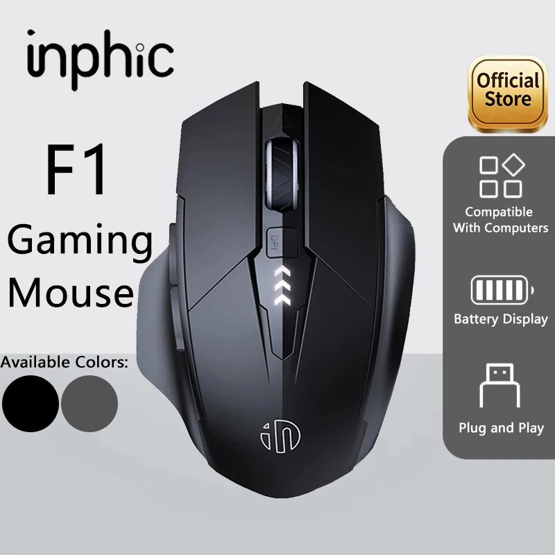 INPHIC F1 2.4G Wireless Mouse 500mAh Ergonomic Rechargeable Power Display Office Home Silent Laptop Desktop Computer Universal
