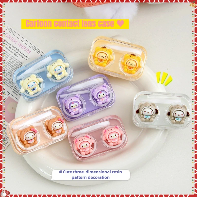 Hello Kitty Cinnamoroll My Melody Kuromi Kotak Lensa Kontak Karakter Anime Kotak Lensa Lucu Bebas Putar Kotak Perawatan Kompak Portabel