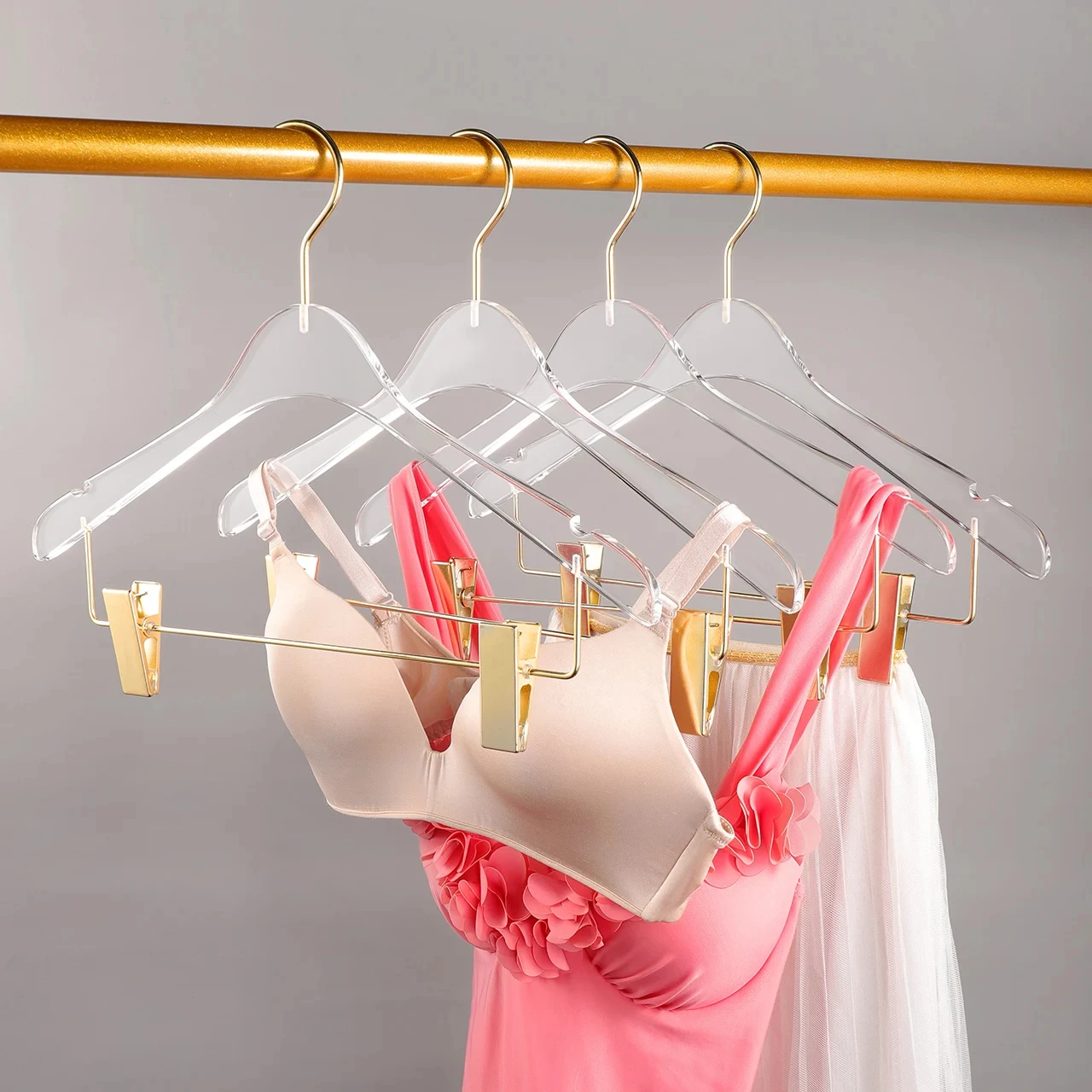 Transparent Acrylic Coat Hanger Clothes Organizer Non-slip Clothes Pant Rack, Closet Save Space Drying Rack ,10pcs/set