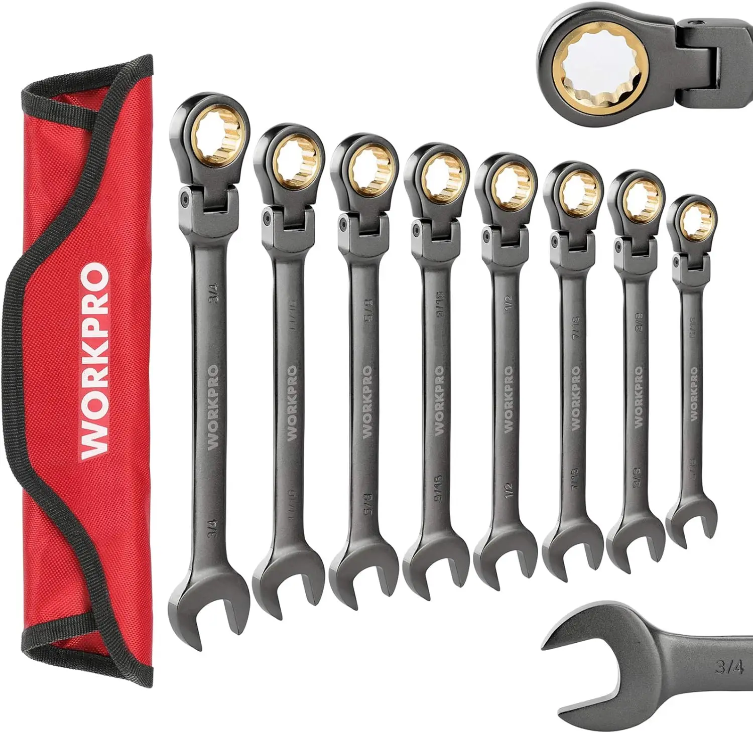 

8-piece Flex-Head Ratcheting Combination Wrench Set SAE 5/16-3/4 in 72-Teeth Cr-V Constructed Nickel Plating