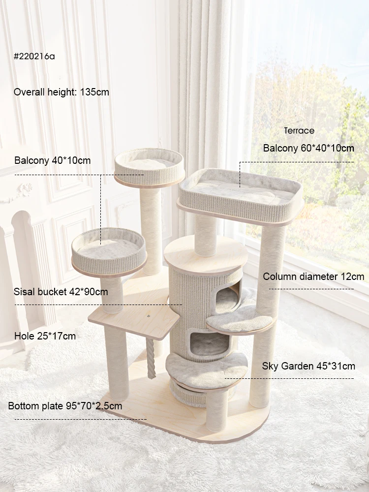 Wooden Sisal Rope Cat Tree House Climbing Frame Cute Deluxe Cat Sisal Bucket