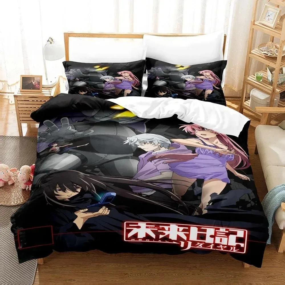 New 3D Printed Anime Bed Sheet Future Diaries Mirai Nikki Bedding Set Single Twin Full Queen King Size Bed Set Adult Kid Bedroom