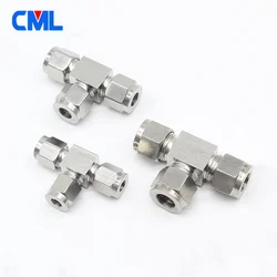 Conector de montaje de tubo en T de doble férula de 3 vías, acero inoxidable 304, 1/8, 1/4, 3/8, 1/2, 3mm, 4mm, 6mm, 8mm, 10mm, 12mm, 14mm, 16mm, 18mm