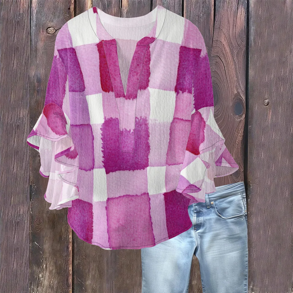 Sexual Intellectual Style V Neck Shirt Butterfly Sleeve Bubble Crease Fabric Women's Blouse Summer Casual Elegant Loose Fit Top