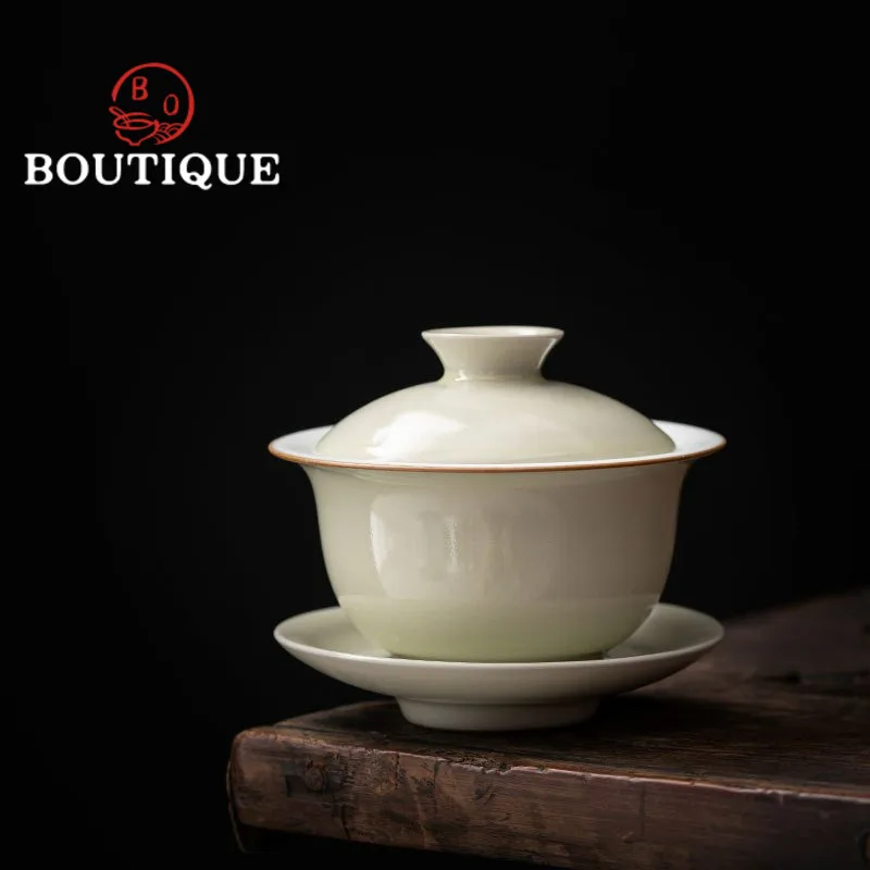 125ml Retro Palnt Ash Ceramic Gaiwan Traditional Ceramic Bowl with Lid Tea Tureen Tea Making Cover Bowl Cafes Supplies Gift