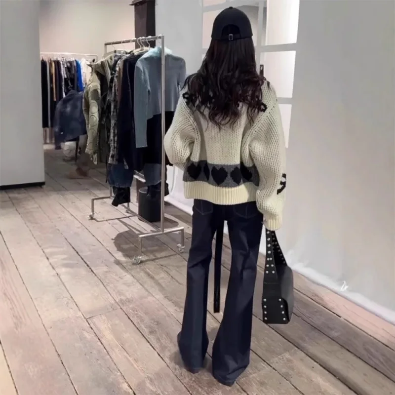 جينز مفتوح YY موضة خريف وشتاء 2025 جينز جديد رفيع للغاية بطول الساق وحزام خصر عالي جينز فضفاض الساق