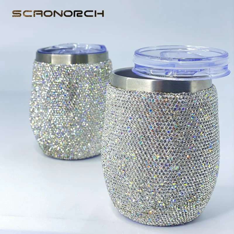 Sparkling Insulated Thermal Tumbler Egg Shape Mugs Water Bottle Coffee Cup Wine Beer Diamond Double Wall Stainless Steel Flask