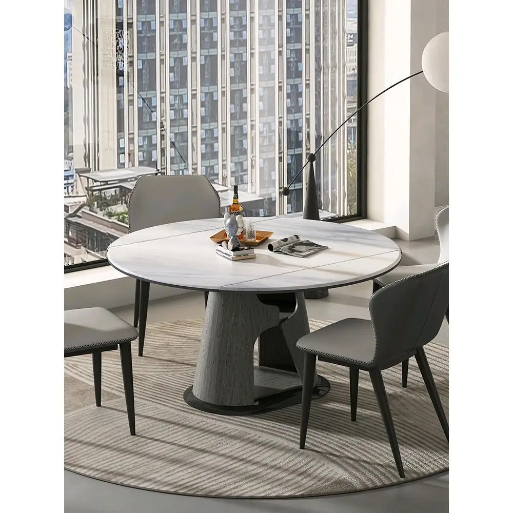 

Microcrystalline stone dining table variable round table modern simple household light luxury folding telescopic square