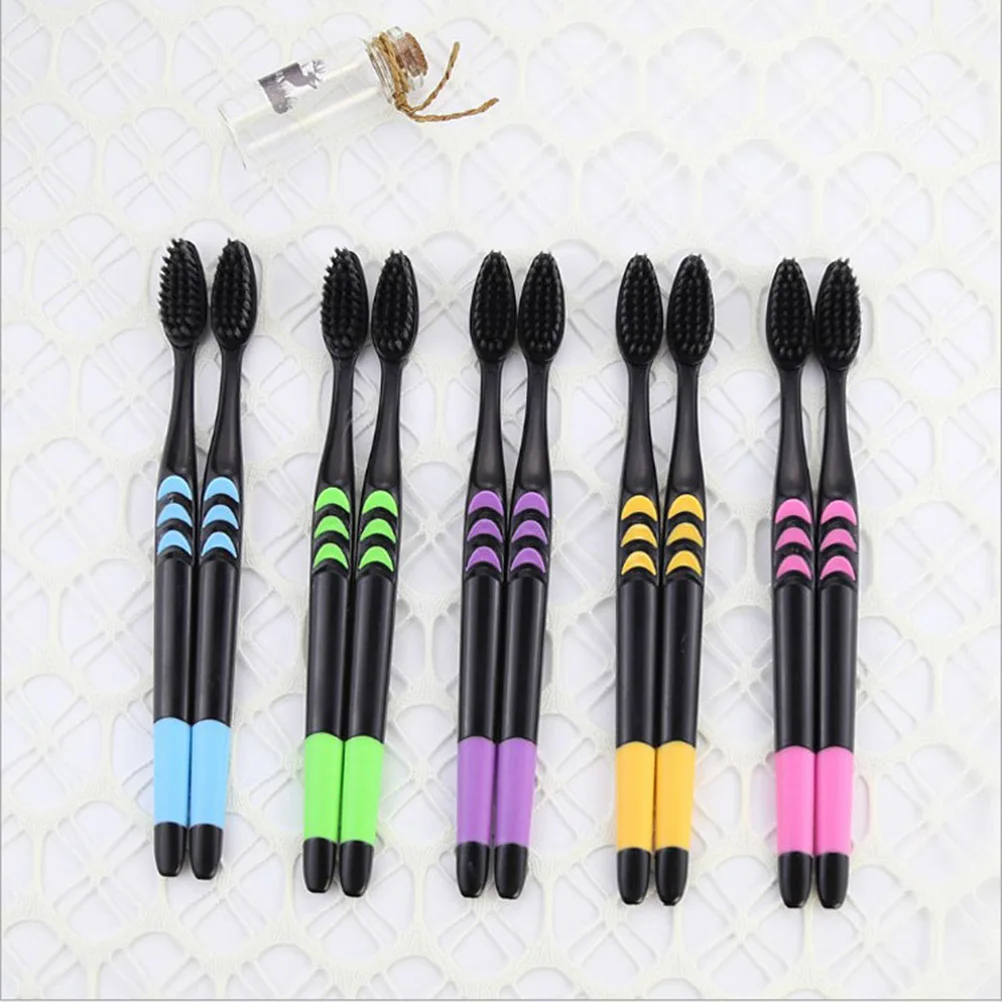 10Pcs Bamboo Charcoal Toothbrush Set Comfortable Grip Anti Slip Handle Eco Friendly Plaque Removal Oral Care Toothbrush