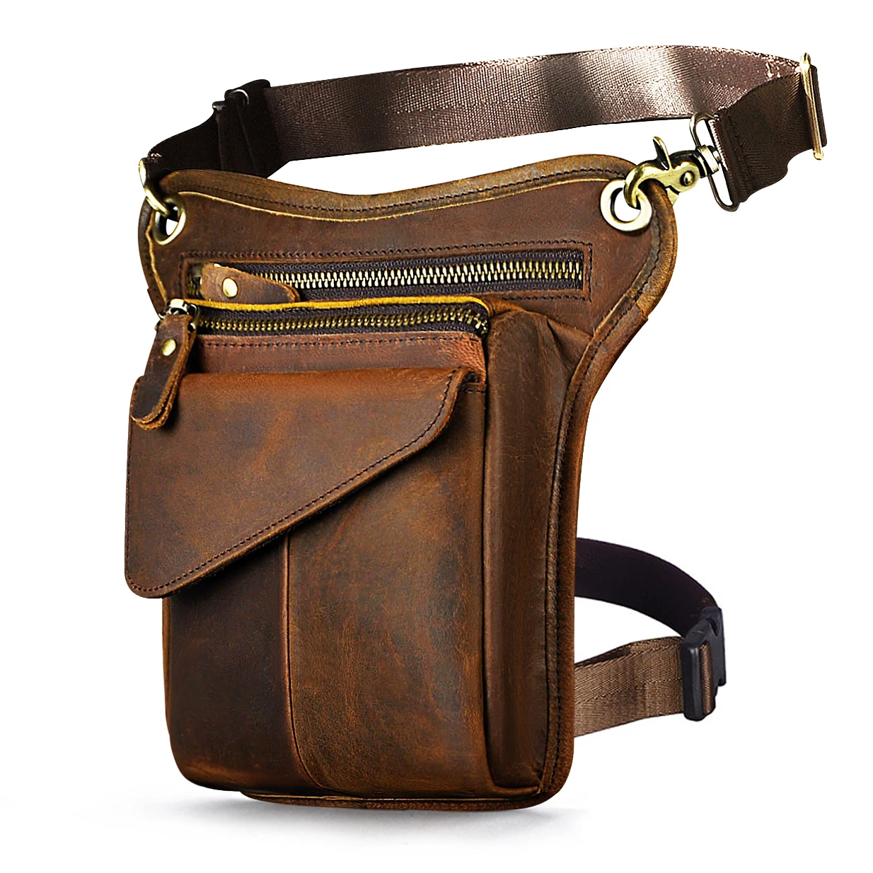 Genuine Leather Men Multifunction Design Travel Sling Shoulder Messenger Bag Fashion Fanny Waist Belt Pack Drop Leg Bag 211-3