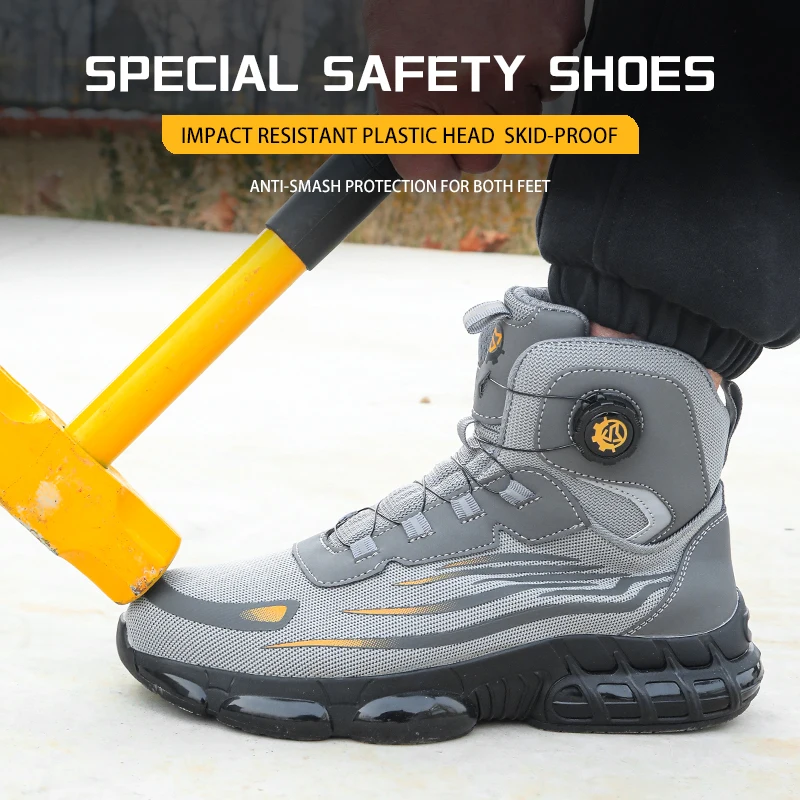 

2026 new rotary buckle, plastic toe cap, Kevlar, anti-smashing, anti-puncture safety shoes, work shoes, protective shoes,