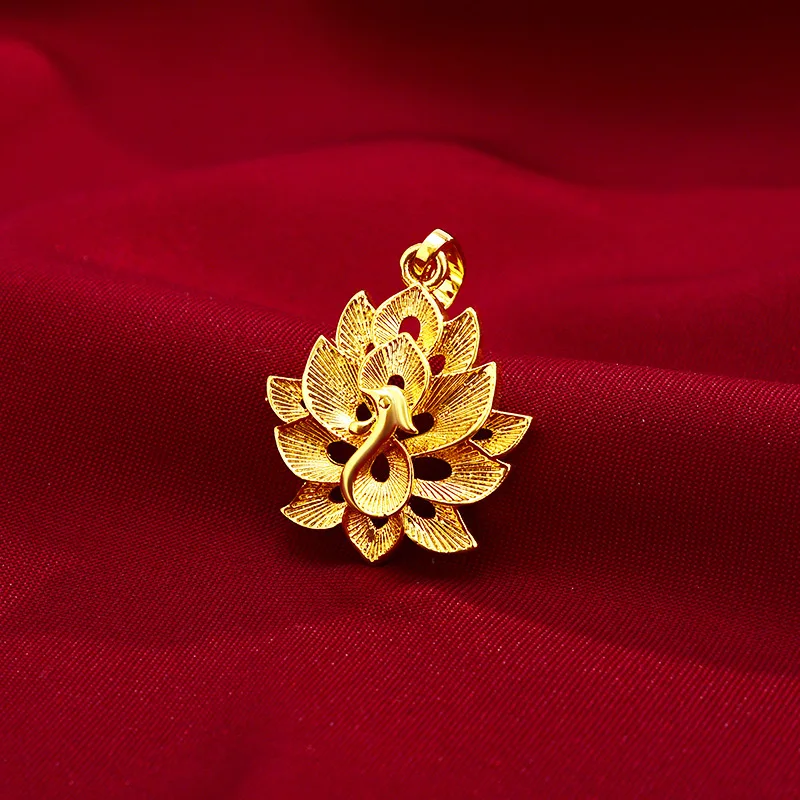 

18K Gold Sand Lotus Peacock Pendant for Men and Women - Non-Fading Jewelry Gift, Stylish Necklace for Girlfriend or Wife"