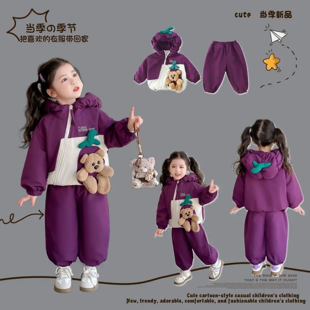 

Kawaii Girl Fashion Thicken Hooded Zipper Shirt Pants Set Student Winter Casual Keep Warm Cotton-Padded Jacket Tops 2-Piece Set