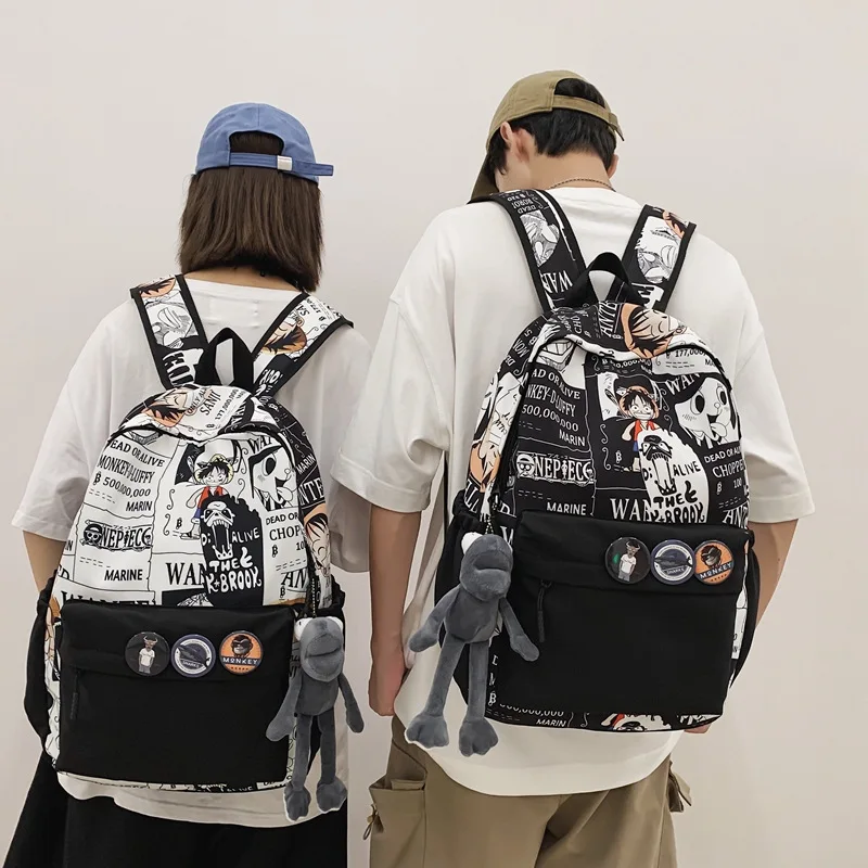 

Цельный рюкзак Студенческий рюкзак Модный принт граффити Аниме Повседневная дорожная сумка большой вместимости Рюкзак Monkey D. Luffy