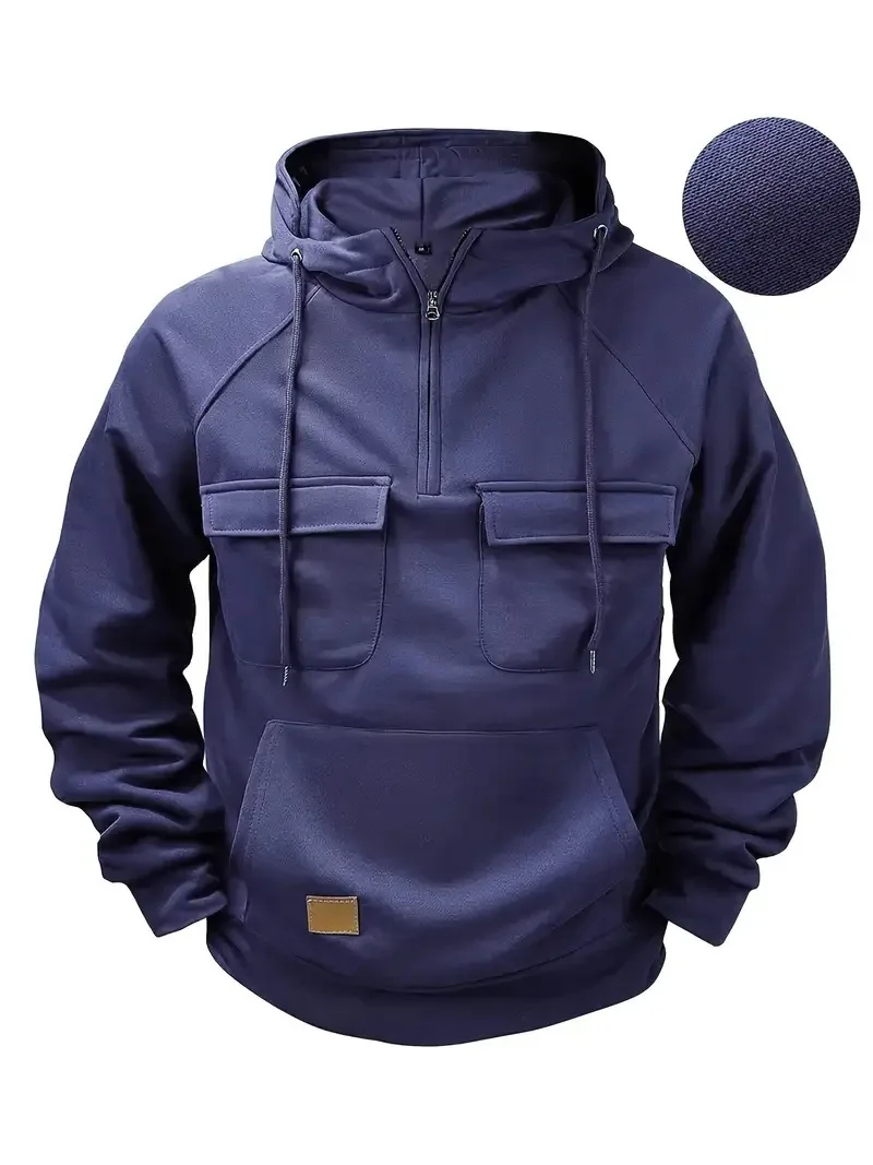 Herren Freizeit-Sport-Hoodie Neuer Stil Outdoor Dick Modisch Locker Langärmeliger Pullover mit Mehreren Taschen – Detail 6