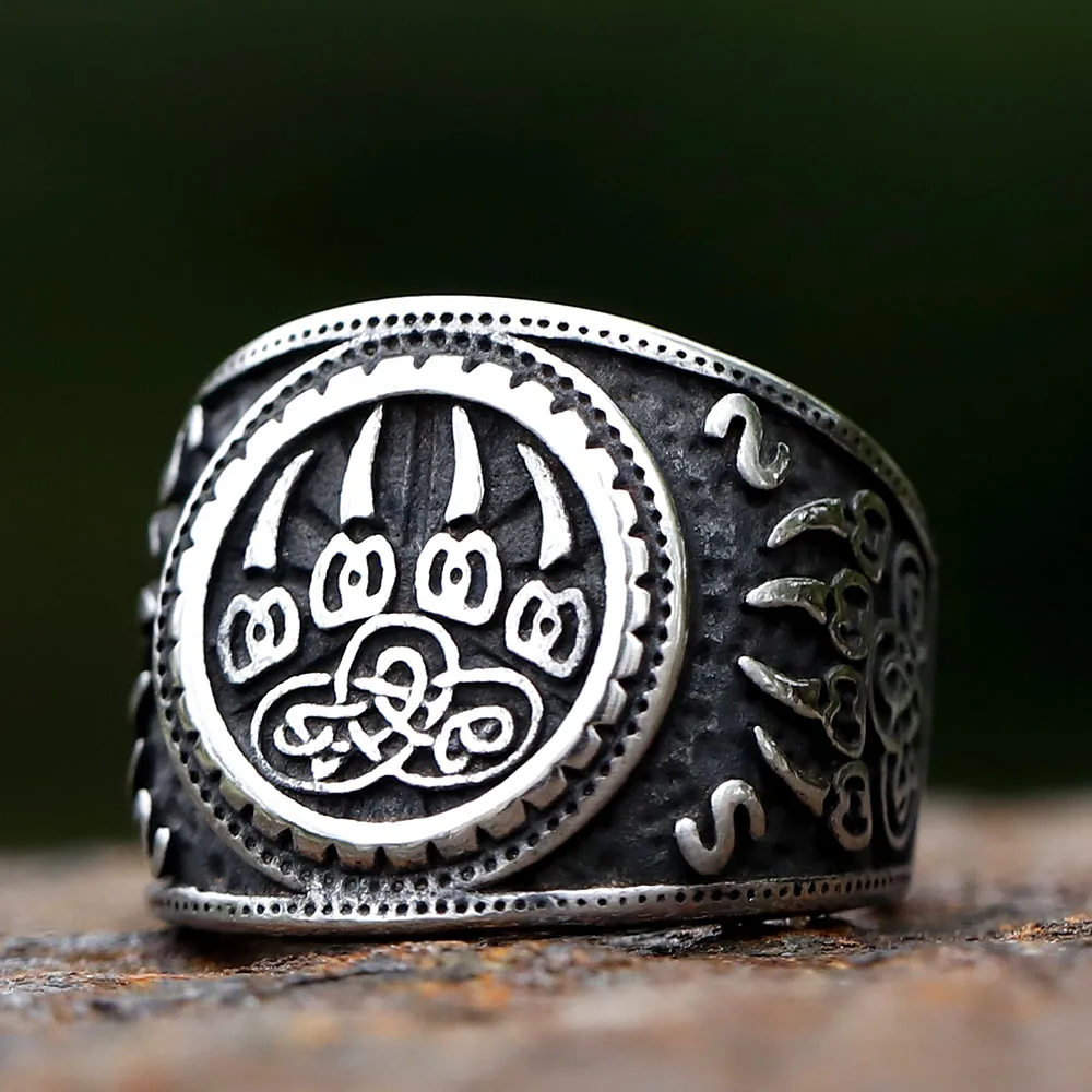 2023 NEW Men's 316L stainless steel rings Nordic VIKING Odin bear's-paw animal Amulet Jewelry Gifts free shipping