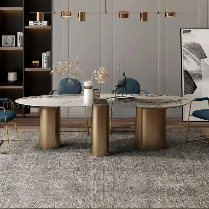 Oval Slate Dining Table And Chair Combination For Large Family Modern Minimalist Light Luxury Villa Kitchen Table 화장대 Furniture