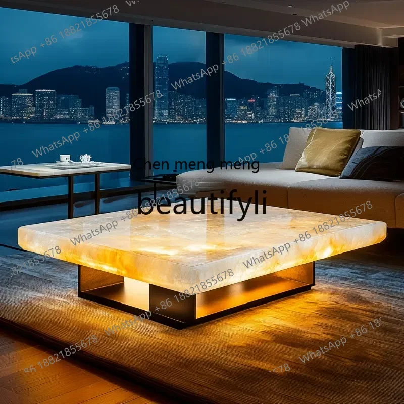 N178 GMedieval villa living room luminous jade luxury stone coffee table square marble light luxury tea table