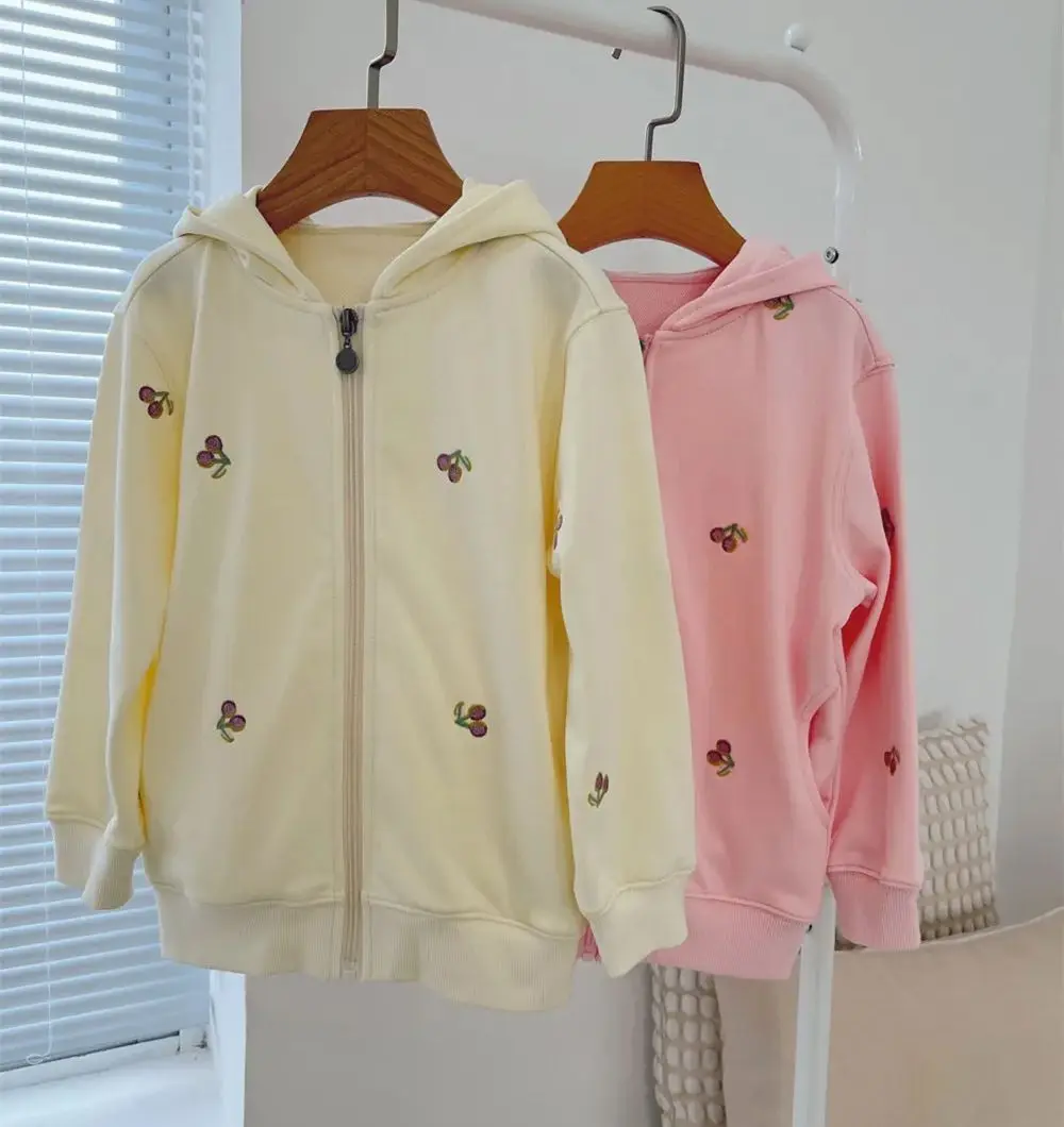 

spring kids clothes girls outerwear coats Cherry pattern embroidered sweatshirt girl's hoodie teen girl clothes