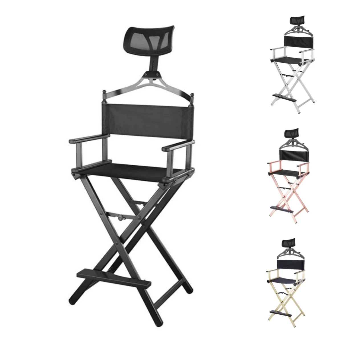 Modern Portable Aluminum Director Chair with Headrest - Portable Makeup Artist/Manager Folding Chair for Better Rest