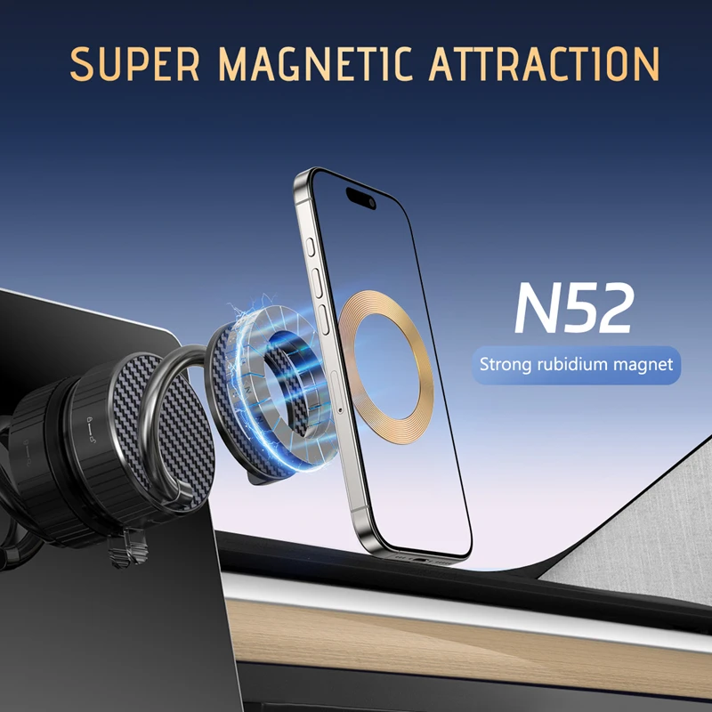 

New Magnetic Suction Cup Phone Mount Vacuum Magnetic Car Phone Holder Mount With 360° Metal Strut For iPhone Samsung Xiaomi
