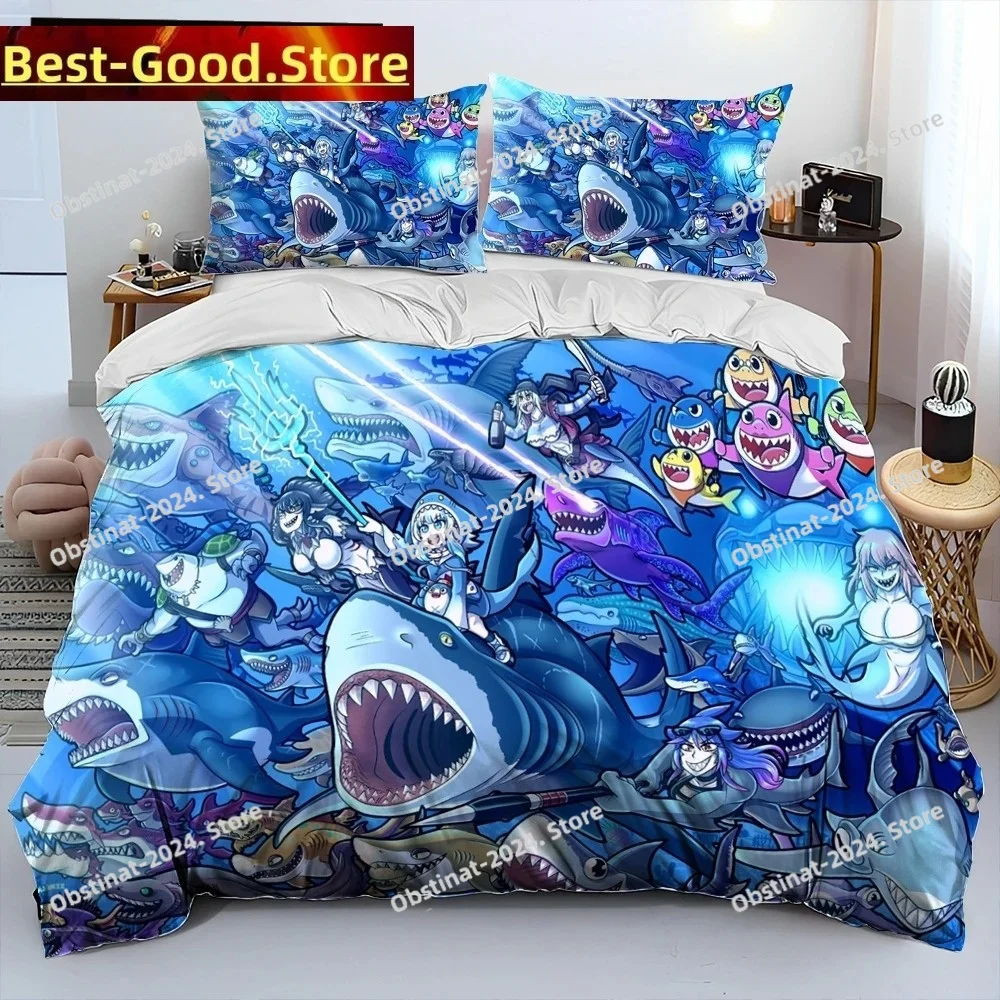 

Cute Gawr Gura Hololive Anime Shark Comforter Bedding Set,Duvet Cover Bed Set Quilt Cover Pillowcase,king Queen Size Bedding Set