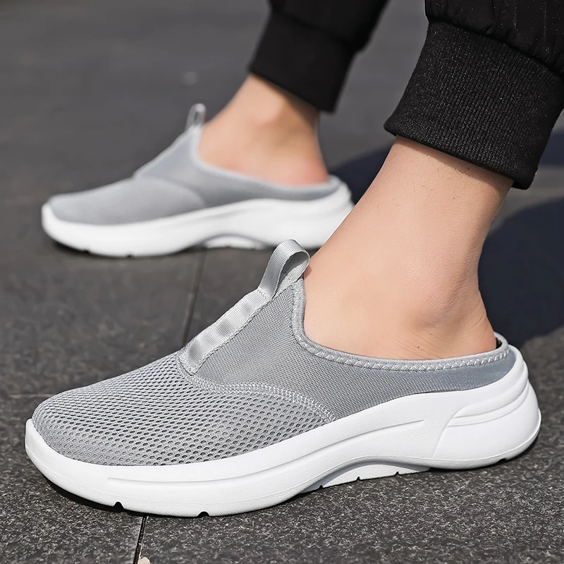Large Size 39-48 Mesh Half Shoes For Men Mules Slip On Flats Backless Loafers Slippers Man Slides Sandals Open-back Casual Shoes