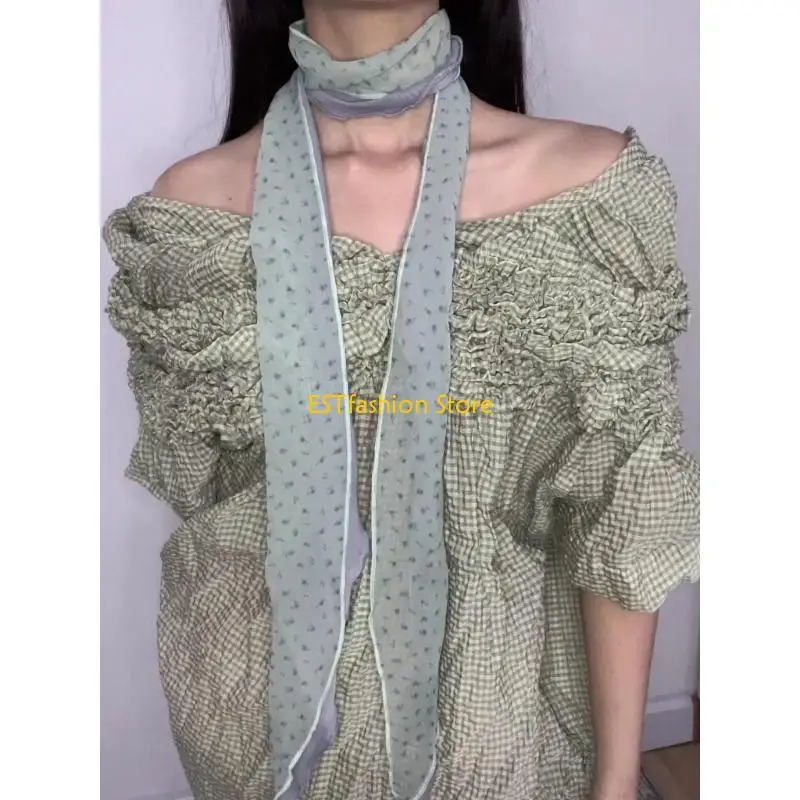 

Y5GC Мягкий шарф Клетчатое колье Нежный элегантный галстук Реквизит для фотографий Легко носить с собой для путешествий и