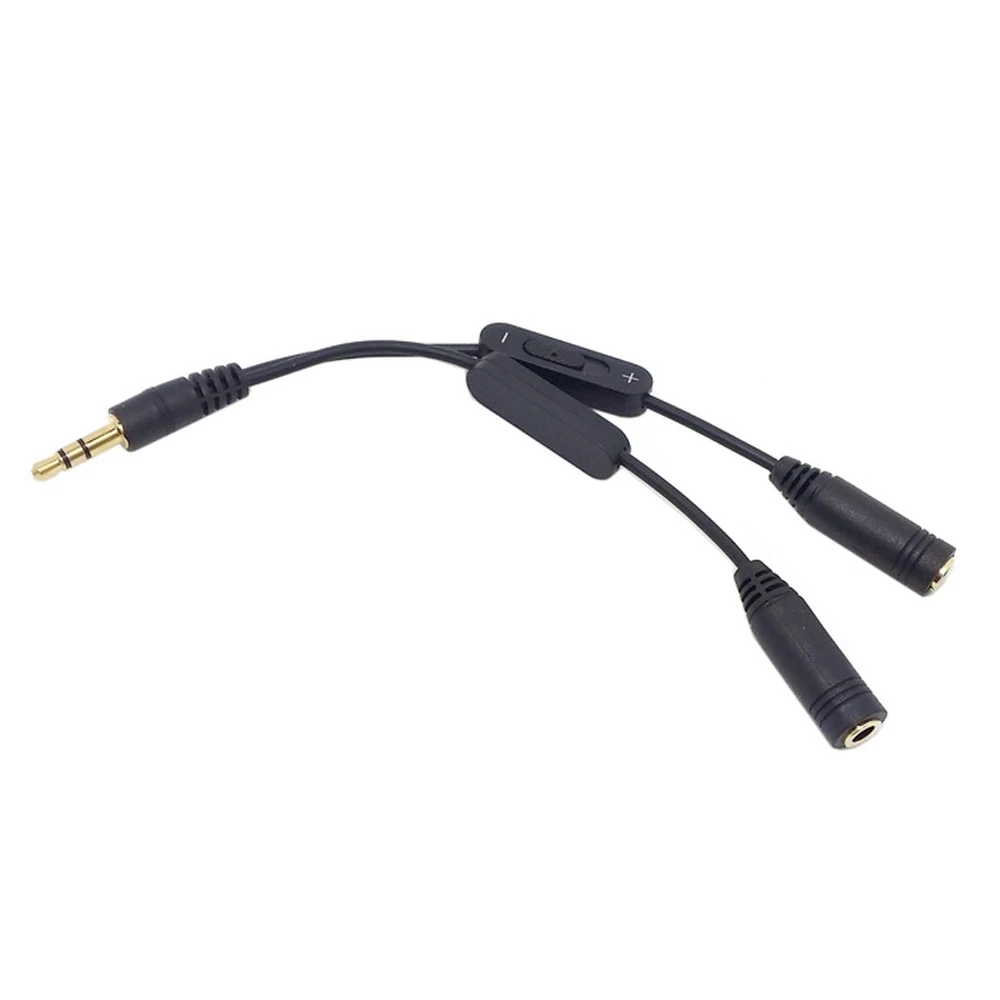 1 in 2 out 3.5mm Stereo Male to Double 3.5 mm Female Audio Headphone Y Splitter Cable with Volume Switch Black